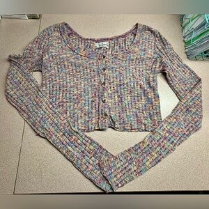 Urban Outfitters Women’s L Striped Button Down Knit Long Sleeve Cropped Top -EUC